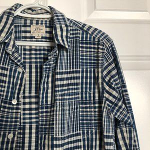 J. Crew Blue Lightweight Overshirt in Indigo Patchwork Plaid Shirt Jacket